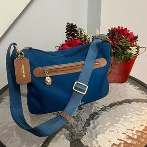 Coach Sawyer Crossbody Bag in Blue and Tan